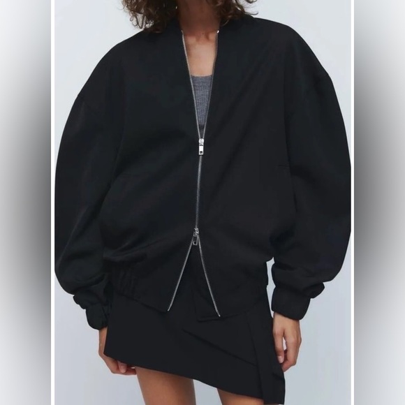ZARA OVERSIZE WOOL BOMBER BLACK JACKET LIMITED EDITION WOMEN SIZE SMALL NWT - Picture 1 of 12